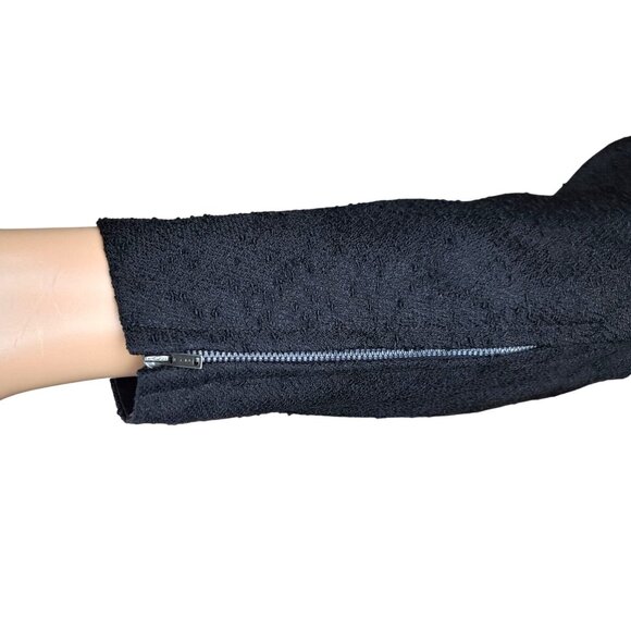 Vintage Black Dress Textured Long Sleeve Belt Handmade Goth Size Large Mourning - Picture 4 of 15